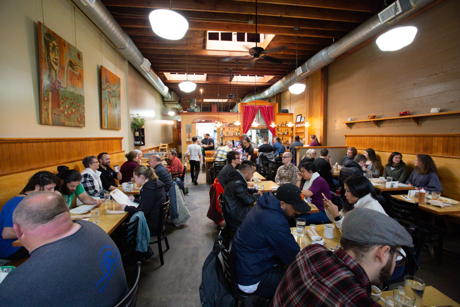 The dining area inside Gravy in Portland, Oregon