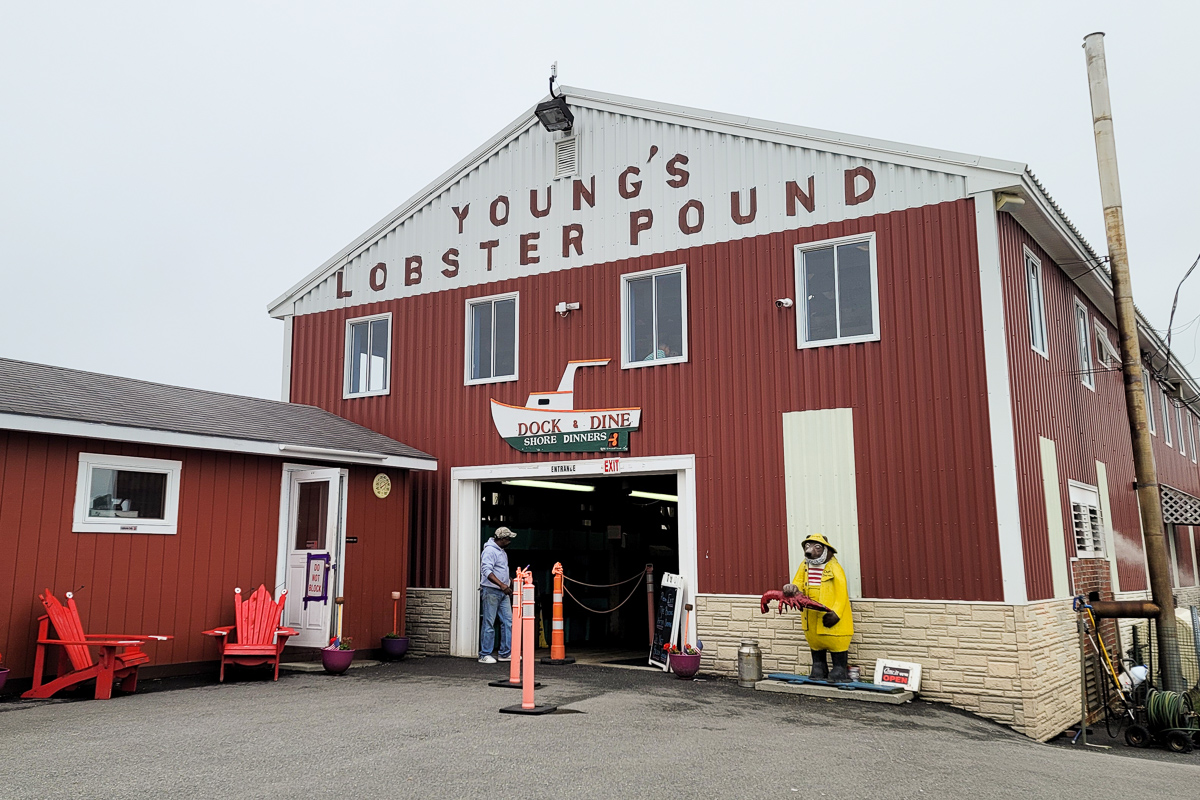 Main entrance of Young's Lobster Pound located in Belfast, Maine.