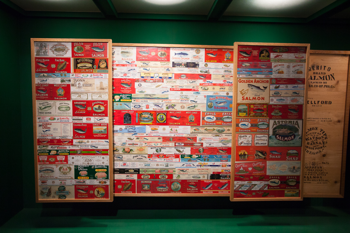 Labels from the many Salmon fisheries in the region.