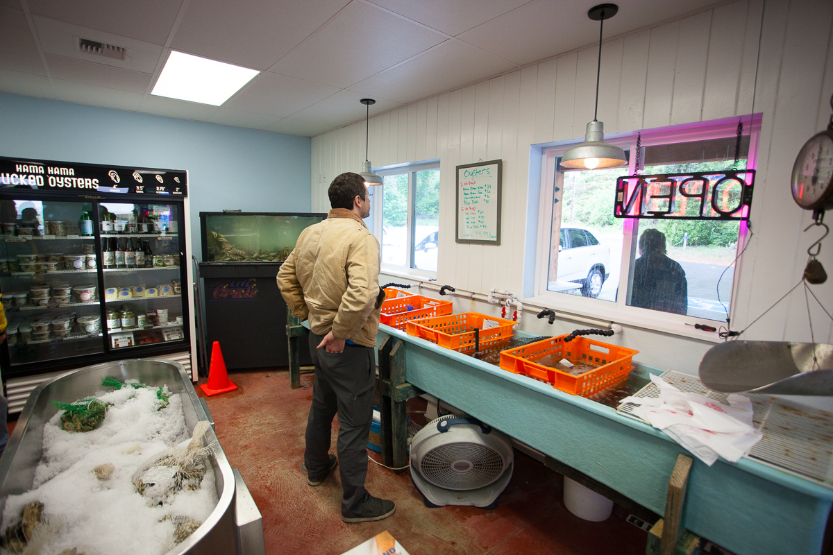 Mark looks over the menu to see what kind of oysters are available.