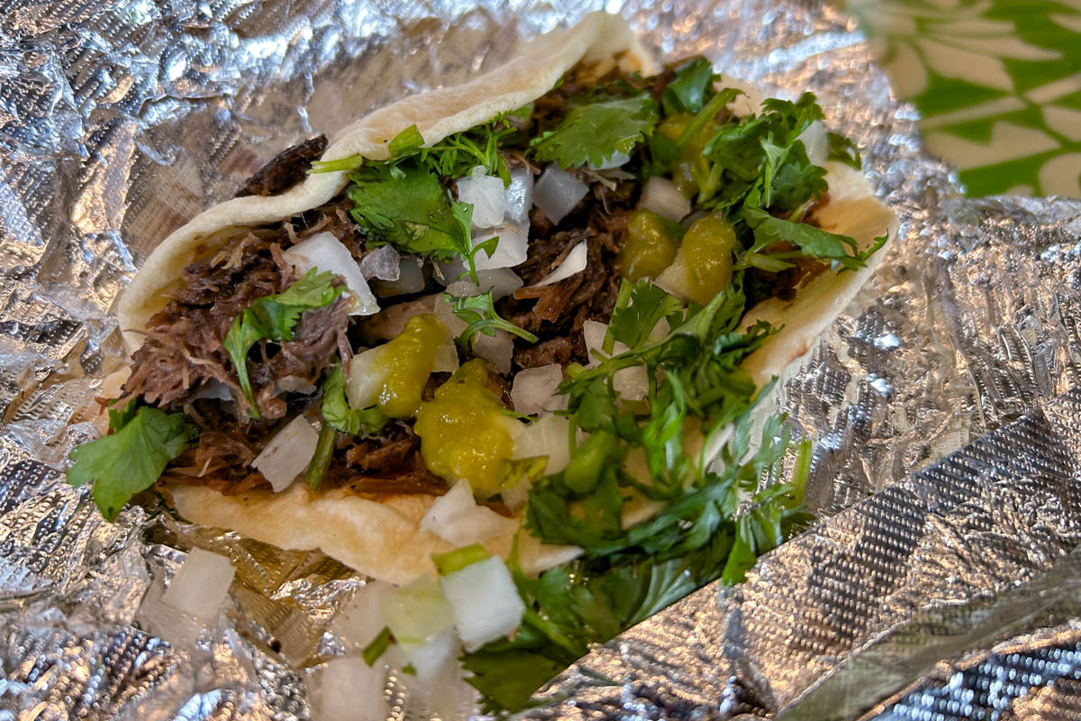 Barbacoa taco with cilantro and onions at Castillo's Mexican Restaurant