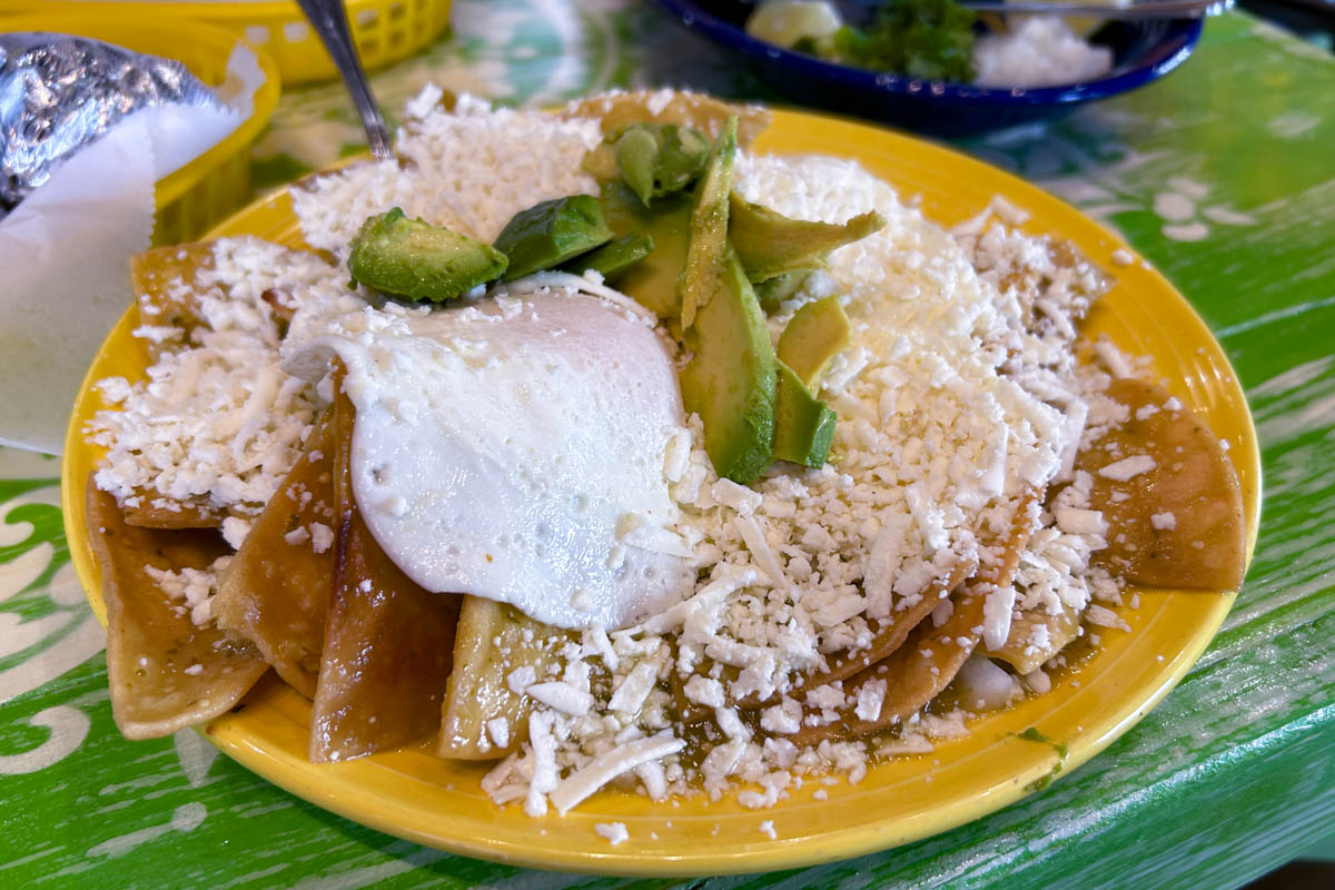 Castillo's chilaquiles with homemade corn tortilla chips