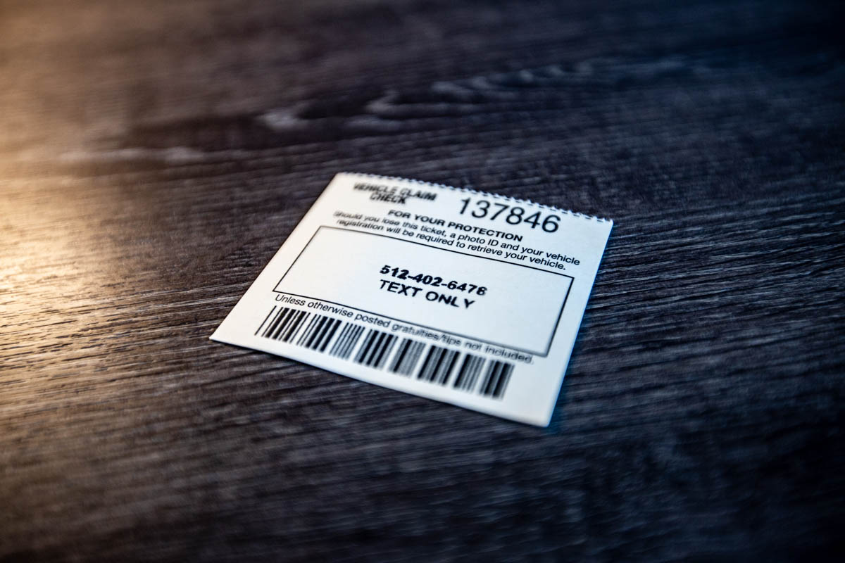 Valet ticket at Courtyard by Marriott Austin Downtown