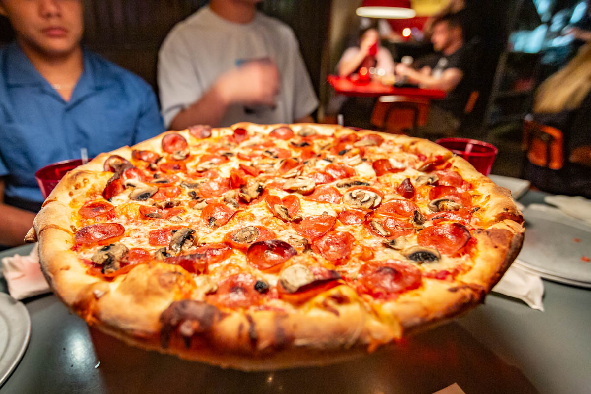 Pepperoni with mushrooms pizza at Home Slice Pizza in Austin, Texas