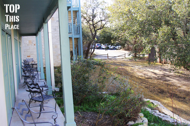 Small patio area at the rear of the room