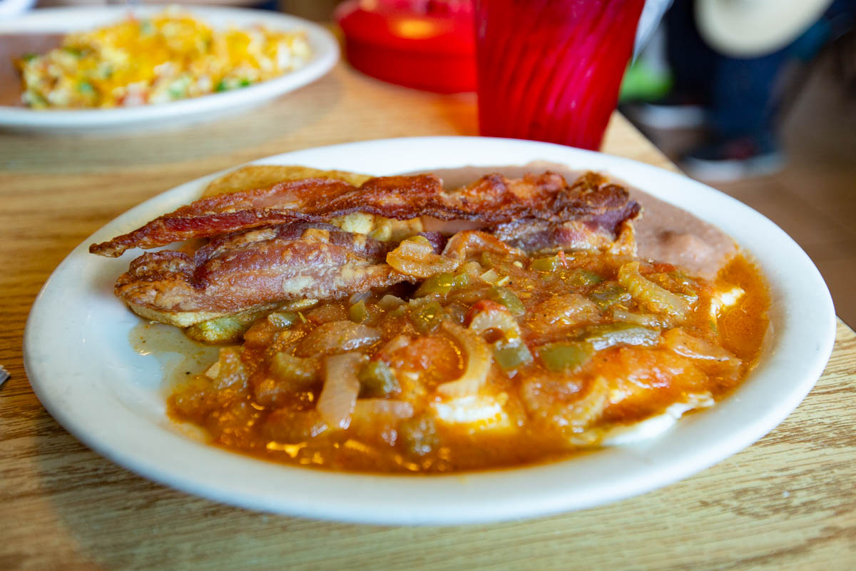 Huevos Rancheros breakfast plate at Joe's Bakery & Coffee Shop in Austin, TX 