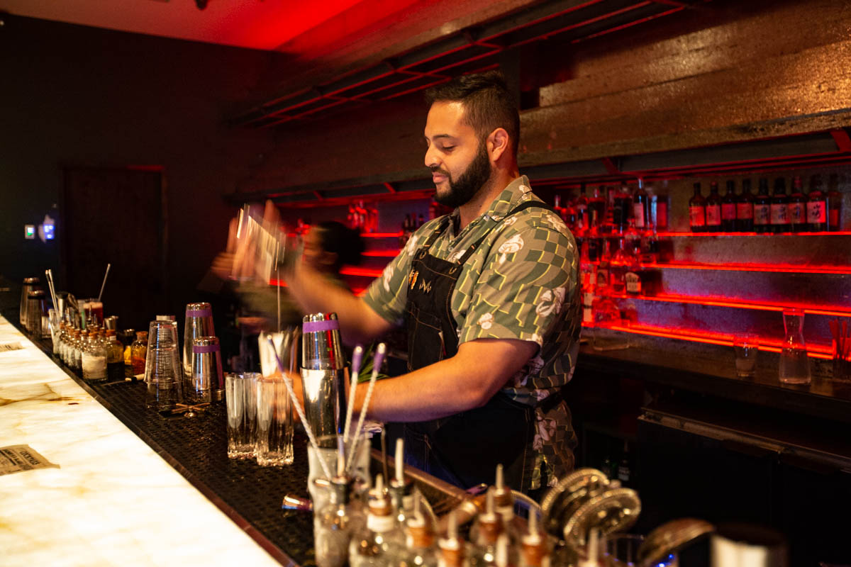Katy Beer Garden bartender making cocktail